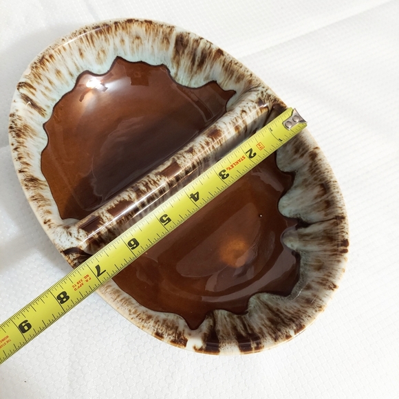 Canonsburg Divided Serving Dish Oval Vegetable Bowl Glazed Brown Stoneware - Picture 9 of 11